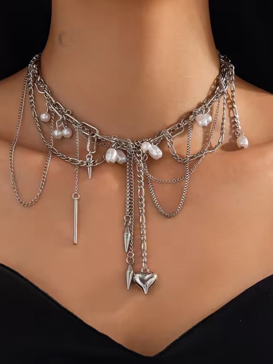 Kohl's Jewelry - Kohl's Silver Multi-Layer Pearl Charm Choker Necklace
